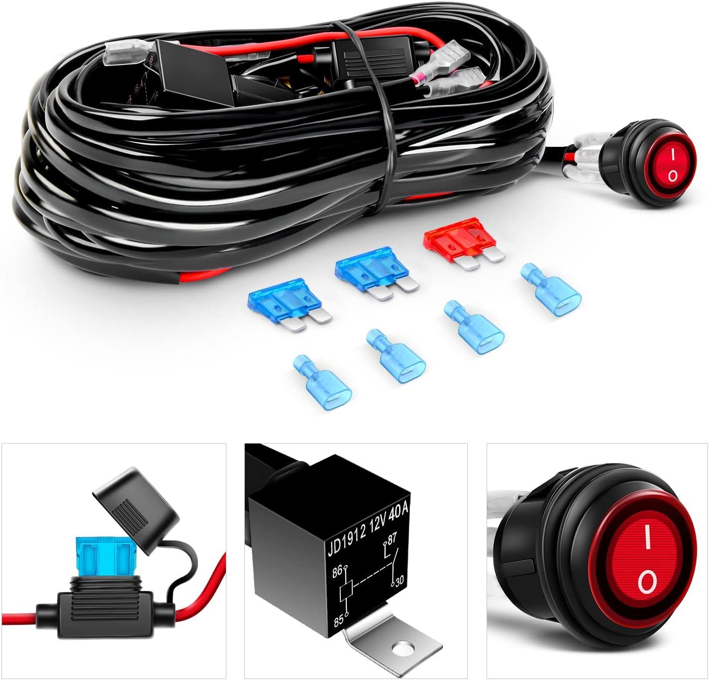imageGOOACC Flush Mount LED Pods 2PCS 42W Led Light Bar Upgraded Spot Flood Combo LED Work Light Off Road Backup Fog Lights with 16AWG Wiring Harness2 Leads for Truck Bumper Boat 4x4 Auto2012Pcs LED Pods Wiring Harness