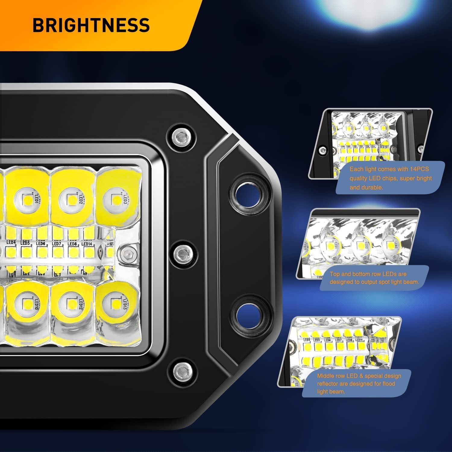 imageGOOACC Flush Mount LED Pods 2PCS 42W Led Light Bar Upgraded Spot Flood Combo LED Work Light Off Road Backup Fog Lights with 16AWG Wiring Harness2 Leads for Truck Bumper Boat 4x4 Auto2012Pcs LED Pods Wiring Harness
