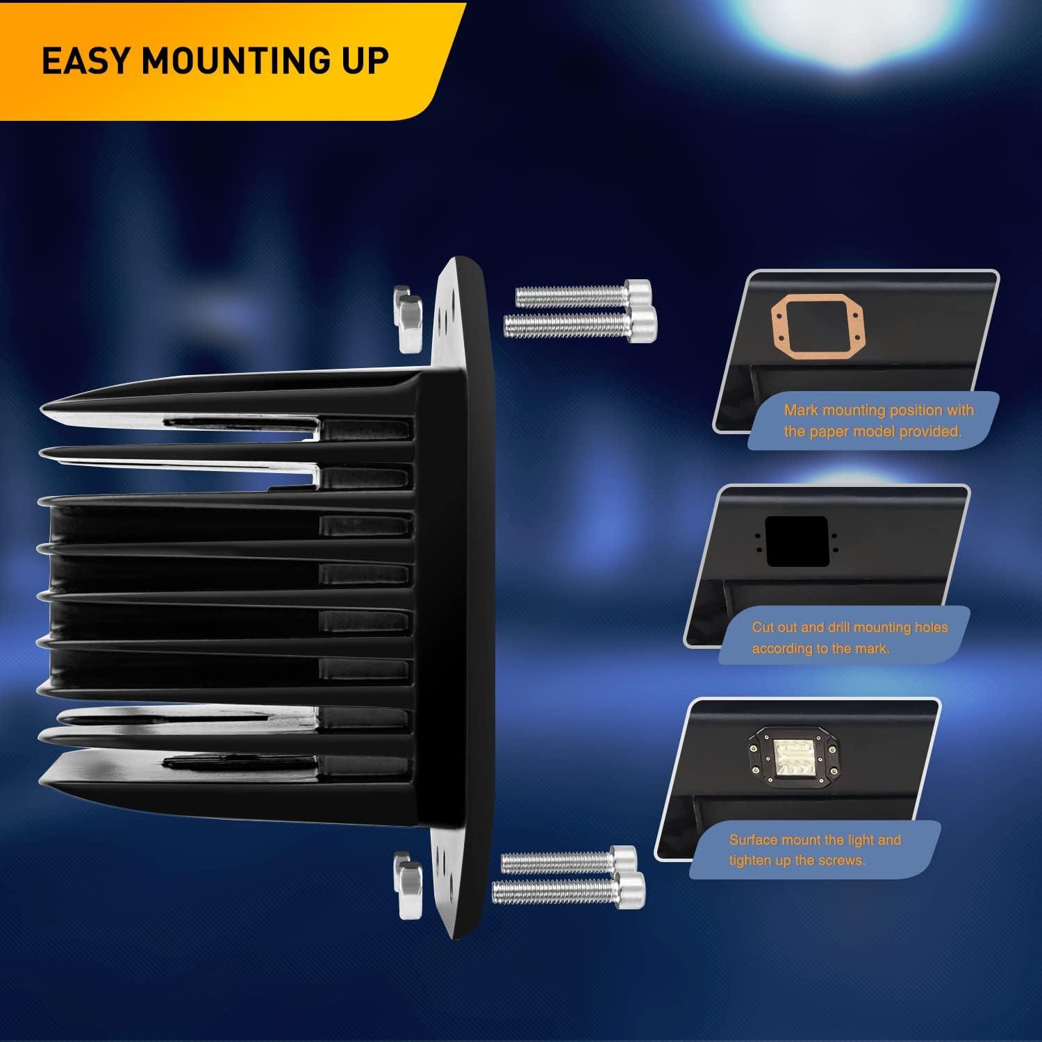 imageGOOACC Flush Mount LED Pods 2PCS 42W Led Light Bar Upgraded Spot Flood Combo LED Work Light Off Road Backup Fog Lights with 16AWG Wiring Harness2 Leads for Truck Bumper Boat 4x4 Auto2012Pcs LED Pods Wiring Harness