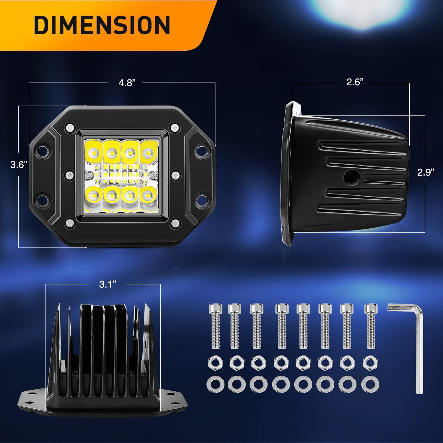 imageGOOACC Flush Mount LED Pods 2PCS 42W Led Light Bar Upgraded Spot Flood Combo LED Work Light Off Road Backup Fog Lights with 16AWG Wiring Harness2 Leads for Truck Bumper Boat 4x4 Auto2012Pcs LED Pods Wiring Harness