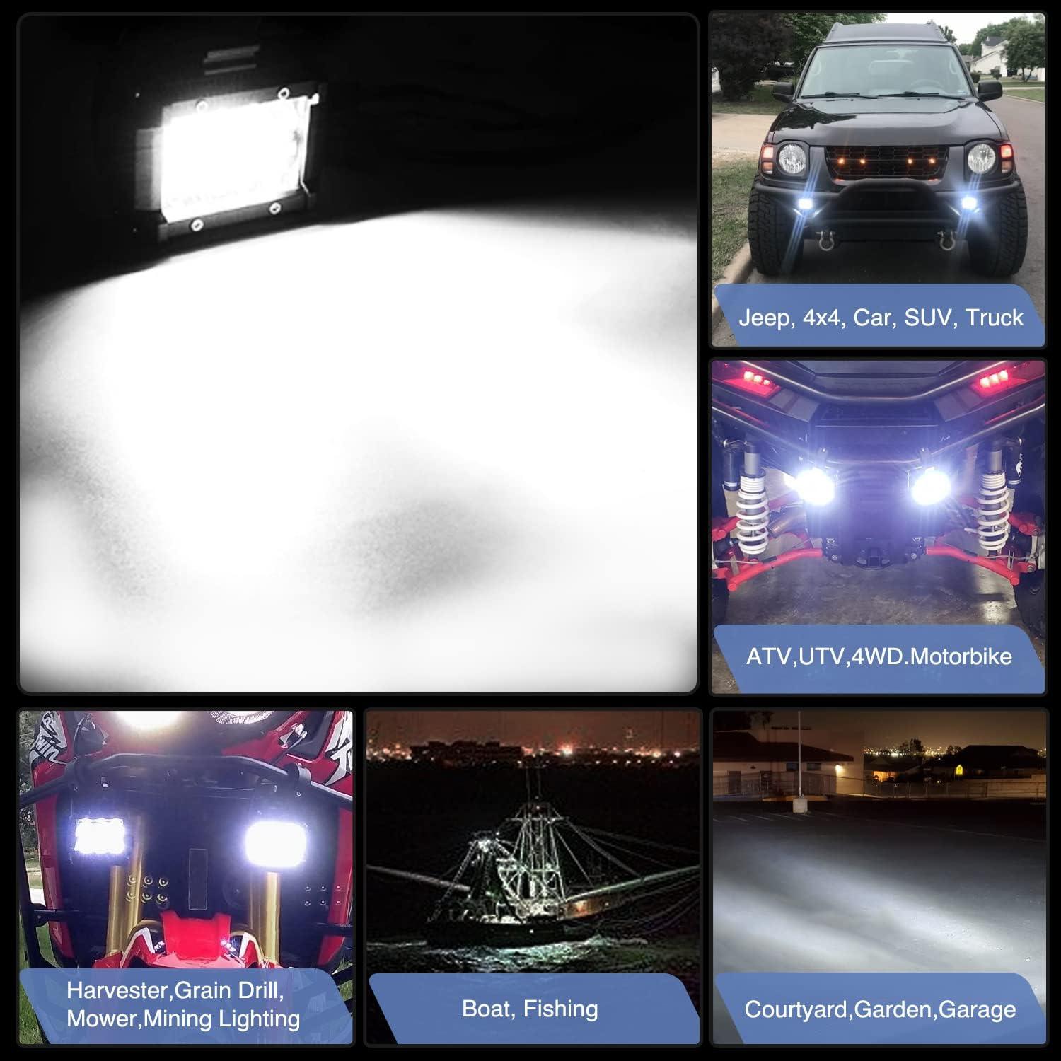 imageGOOACC Led Light Pods 2PCS 4 Inch 18W Flood Light Offroad Lights LED Fog Lights Mounting Bracket Horizontal Bar Tube Clamp with Off Road Wiring Harness2 Leads for Trucks Boat 2 Years Warranty