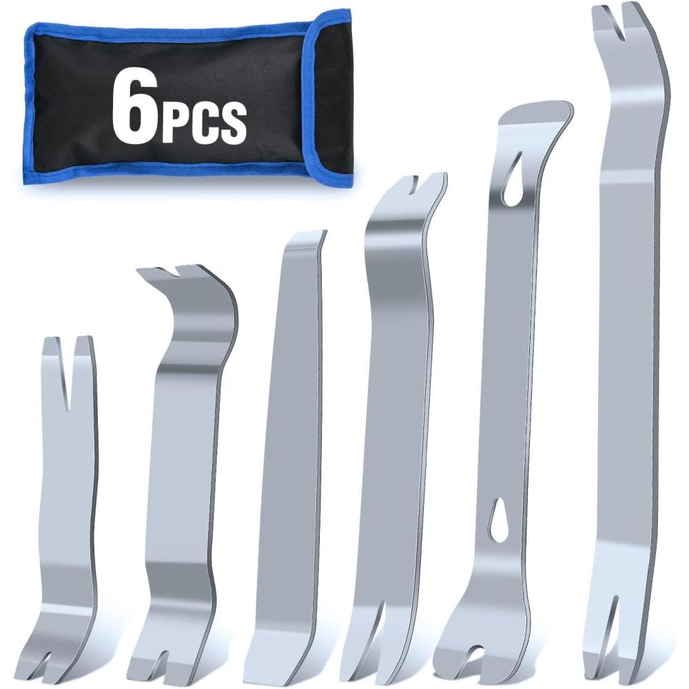 imageGOOACC 6PCS Auto Trim Removal Tool Kit NoScratch Tool Kit for Car Audio Dash Panel Window Molding Fastener Remover Tool KitBlueStainless Steel