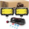 imageGOOACC 2PCS 5 Inch Amber LED Pods 72W Flood Led Light Bar Fog Light 10800LM Driving Lighting with 16AWG Off Road Wiring Harness2 Leads for Truck Golf Cart SUV ATV UTV Boat 2 Years Warranty