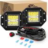 imageGOOACC Flush Mount LED Pods 2PCS 42W Led Light Bar Upgraded Spot Flood Combo LED Work Light Off Road Backup Fog Lights with 16AWG Wiring Harness2 Leads for Truck Bumper Boat 4x4 Auto2012Pcs LED Pods Wiring Harness