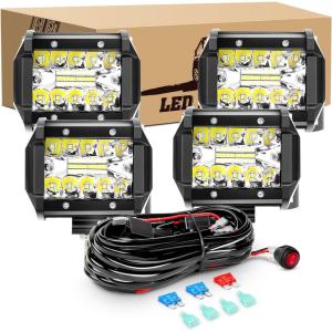 imageGOOACC 2PCS 4quot Amber LED Pods 36W Triple Row Flood Light Bar Fog Light 3600LM Driving Lighting with 16AWG Off Road Wiring Harness2 Leads for Truck Golf Cart SUV ATV UTV Boat ClearYellow Auto6504Pcs LED Pods Wiring Harness