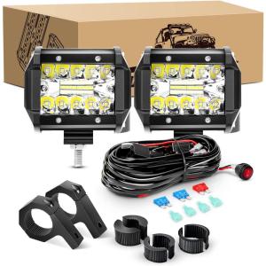 imageGOOACC 2PCS 4quot Amber LED Pods 36W Triple Row Flood Light Bar Fog Light 3600LM Driving Lighting with 16AWG Off Road Wiring Harness2 Leads for Truck Golf Cart SUV ATV UTV Boat ClearYellow Auto6502Pcs LED Pods Clamp Bracket Wiring Harness