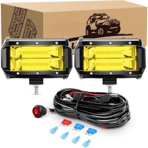 imageGOOACC 2PCS 5 Inch Amber LED Pods 72W Flood Led Light Bar Fog Light 10800LM Driving Lighting with 16AWG Off Road Wiring Harness2 Leads for Truck Golf Cart SUV ATV UTV Boat 2 Years Warranty