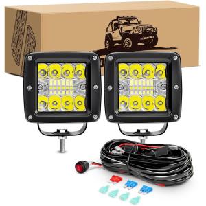 imageGOOACC LED Cubes 2PCS 3Inch 42W LED Pods Driving Lights Spot Flood Offroad LED Work Light Fog Lights Boat Light with Wiring Harness Kit for Pickup Trucks UTV ATV SUV Motor Car 2 Years Warranty