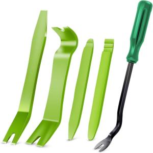 imageGOOACC 11 PCS Trim Removal Tool Kit Metal Pry Tool Auto Fastener Remover Pry Bar Set Car Door Panel Removal Tool Dashboard Repair Kit GreenGreen