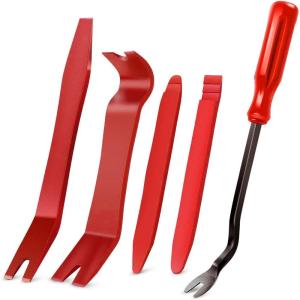 imageGOOACC 11 PCS Trim Removal Tool Kit Metal Pry Tool Auto Fastener Remover Pry Bar Set Car Door Panel Removal Tool Dashboard Repair Kit GreenRed