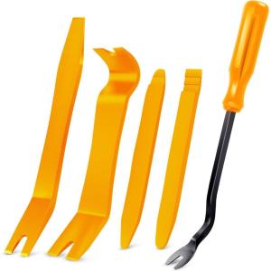 imageGOOACC 11 PCS Trim Removal Tool Kit Metal Pry Tool Auto Fastener Remover Pry Bar Set Car Door Panel Removal Tool Dashboard Repair Kit GreenYellow