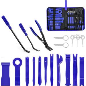 imageGOOACC 19Pcs Trim Removal Tool Set Panel Fastener Clips Removal Automotive Plastic Upholstery Pliers Removal Install Removal Car Tool with Storage Bag for Trim Panel Audio Clip Pliers TerminalYellowBlue