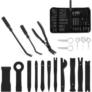 imageGOOACC 19Pcs Trim Removal Tool Set Panel Fastener Clips Removal Automotive Plastic Upholstery Pliers Removal Install Removal Car Tool with Storage Bag for Trim Panel Audio Clip Pliers TerminalYellowBlack