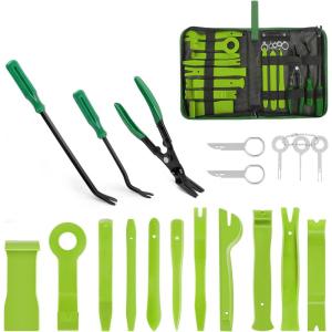 imageGOOACC 19Pcs Trim Removal Tool Set Panel Fastener Clips Removal Automotive Plastic Upholstery Pliers Removal Install Removal Car Tool with Storage Bag for Trim Panel Audio Clip Pliers TerminalYellowGreen