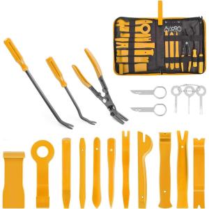 imageGOOACC 19Pcs Trim Removal Tool Set Panel Fastener Clips Removal Automotive Plastic Upholstery Pliers Removal Install Removal Car Tool with Storage Bag for Trim Panel Audio Clip Pliers TerminalYellowYellow