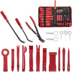 imageGOOACC 19Pcs Trim Removal Tool Set Panel Fastener Clips Removal Automotive Plastic Upholstery Pliers Removal Install Removal Car Tool with Storage Bag for Trim Panel Audio Clip Pliers TerminalYellowRed