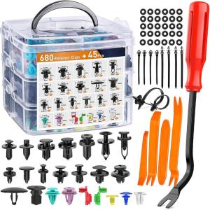 imageGOOACC 725Pcs Car Push Retainer Clips ampamp Auto Fasteners Assortment 23 Most Popular Sizes Nylon Bumper Fender Rivets with 10 Cable Ties and Fasteners Remover for Toyota GM Ford Honda Chevy680PCS Clips  Remover