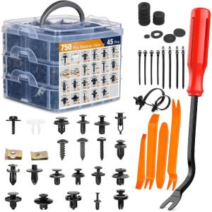 imageGOOACC 855Pcs Car Push Retainer Clips ampamp Auto Fasteners Assortment 16 Most Popular Sizes Nylon Bumper Fender Rivets with Cable Ties and Fasteners Remover Fits for Toyota GM Ford Honda Acura Chrysler750 Clips  41 Tools