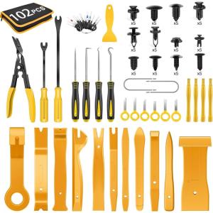imageGOOACC 1115Pcs Car Push Retainer Clips ampamp Auto Fasteners Assortment 32 Most Popular Sizes Nylon Bumper Fender Rivets with 10 Cable Ties and Fasteners Remover for GM Ford Toyota Honda Chrysler102Pcs Clips Remover Yellow