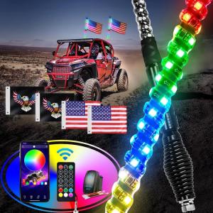 imageGOOACC 2 PCS 4FT LED Whip Light with Spring Base Spiral RGB Chasing RF Remote Lighted Whips wRocker Switch LED Antenna for UTV ATV Truck Sand Rail Buggy Dune RZR CanamRemoteAPP Control W Spring Base