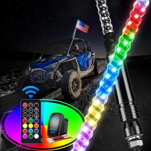 imageGOOACC 2 PCS 4FT LED Whip Light with Spring Base Spiral RGB Chasing RF Remote Lighted Whips wRocker Switch LED Antenna for UTV ATV Truck Sand Rail Buggy Dune RZR CanamRemote Control