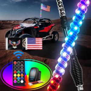 imageGOOACC 2 PCS 4FT LED Whip Light with Spring Base Spiral RGB Chasing RF Remote Lighted Whips wRocker Switch LED Antenna for UTV ATV Truck Sand Rail Buggy Dune RZR CanamRemote Control W Spring Base