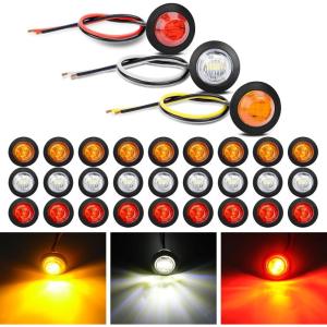imageGOOACC 34 Inch Bullet Side Marker Light 30PCS Red Amber White Round Clearance LED Front Rear Indicator Lights for Trailer Van Caravan Boat Truck RV Car BusRedAmberWhite 30PCS