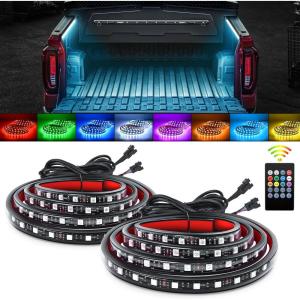 imageGOOACC RGB Truck Bed Light Strip 2PCS 60quot 180 LEDs Neon Accent Lighting with RF Remote OnOff Switch Splitter Extension Cable for 12Volt Car Cargo Pickup SUV RV Boat