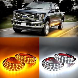 imageGOOACC Truck Running Board Lights  2PCS 60 Inch DRL LED Side Maker Light Kits for Extended and Crew Cab Trucks Pickup White Courtesy Amber Sequential Turn Signal Lighting Strips