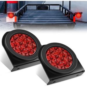 imageGOOACC 4Inch Round Tail Light 2PCS White 24LED wStainless Steel Chrome Bezel Waterproof Reverse Day Running Lights for Truck Trailer RV Lorry Boat TractorRed  Brackets 2pcs
