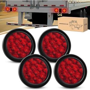 imageGOOACC 4Inch Round Tail Light 2PCS White 24LED wStainless Steel Chrome Bezel Waterproof Reverse Day Running Lights for Truck Trailer RV Lorry Boat TractorRed 12Led 4Pcs