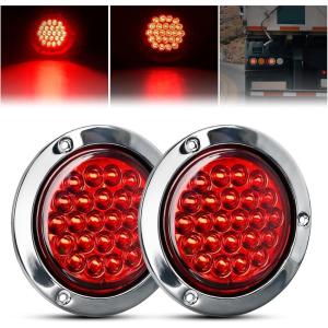 imageGOOACC 4Inch Round Tail Light 2PCS White 24LED wStainless Steel Chrome Bezel Waterproof Reverse Day Running Lights for Truck Trailer RV Lorry Boat TractorRed 24Led 2Pcs Screws