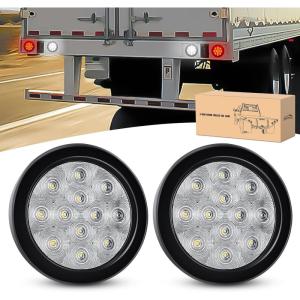 imageGOOACC 4Inch Round Tail Light 2PCS White 24LED wStainless Steel Chrome Bezel Waterproof Reverse Day Running Lights for Truck Trailer RV Lorry Boat TractorWhite 12Led 2Pcs