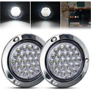imageGOOACC 4Inch Round Tail Light 2PCS White 24LED wStainless Steel Chrome Bezel Waterproof Reverse Day Running Lights for Truck Trailer RV Lorry Boat TractorWhite 24Led 2Pcs Screws