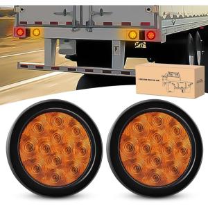 imageGOOACC 4Inch Round Tail Light 2PCS White 24LED wStainless Steel Chrome Bezel Waterproof Reverse Day Running Lights for Truck Trailer RV Lorry Boat TractorAmber 12Led 2Pcs