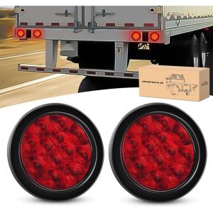 imageGOOACC 4Inch Round Tail Light 2PCS White 24LED wStainless Steel Chrome Bezel Waterproof Reverse Day Running Lights for Truck Trailer RV Lorry Boat TractorRed 12Led 2Pcs