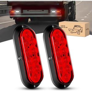 imageGOOACC 6Inch Oval Tail Light 2PCS Red 10LED Brake Stop Turn Signals Lights Surface Mount IP67 Waterproof for Trailer Truck RV Tractor Lorry Camper Van