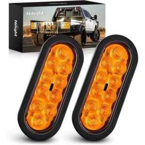 imageGOOACC 6Inch Oval Trailer Tail Light 2PCS 10LED White Reverse Back Up Lights wSurface Mount Grommets Plugs IP67 Waterproof for Truck RV TractorAmber 2Pcs