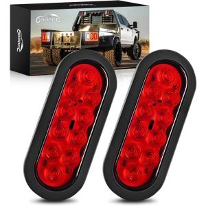 imageGOOACC 6Inch Oval Trailer Tail Light 2PCS 10LED White Reverse Back Up Lights wSurface Mount Grommets Plugs IP67 Waterproof for Truck RV TractorRed 2Pcs