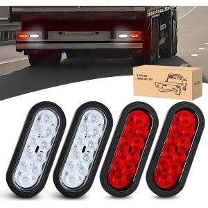 imageGOOACC 6Inch Oval Trailer Tail Light 2PCS 10LED White Reverse Back Up Lights wSurface Mount Grommets Plugs IP67 Waterproof for Truck RV TractorRedWhite 4Pcs