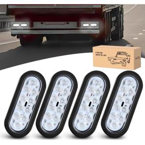 imageGOOACC 6Inch Oval Trailer Tail Light 2PCS 10LED White Reverse Back Up Lights wSurface Mount Grommets Plugs IP67 Waterproof for Truck RV TractorWhite 4Pcs