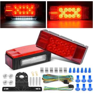 imageGOOACC Square LED Trailer Light Kit 2PCS Stop Brake Turn Signals Tail Side Marker License Plate Lights IP68 Submersible for 12V Boat Camper RV Truck SnowmobileRectangular Led Trailer Light