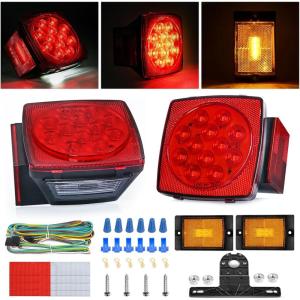 imageGOOACC Square LED Trailer Light Kit 2PCS Stop Brake Turn Signals Tail Side Marker License Plate Lights IP68 Submersible for 12V Boat Camper RV Truck SnowmobileSquare Led Trailer Light