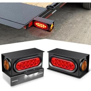 imageGOOACC Square LED Trailer Light Kit 2PCS Stop Brake Turn Signals Tail Side Marker License Plate Lights IP68 Submersible for 12V Boat Camper RV Truck SnowmobileTrailer Light Boxes Kit Amber Marker Lights