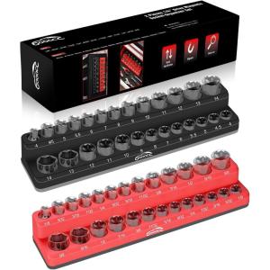 imageGOOACC 38quot Magnetic Socket Organizer 2 Pieces Metric ampamp SAE Socket Drive Holders 38 inch Socket Organizer Tray Holds 56 Standard Sockets for Toolboxes14 SAE  Metric