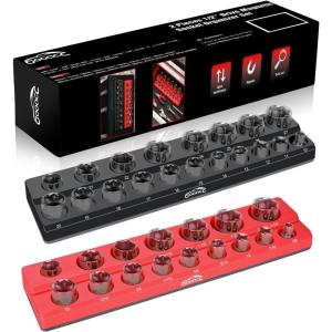 imageGOOACC 38quot Magnetic Socket Organizer 2 Pieces Metric ampamp SAE Socket Drive Holders 38 inch Socket Organizer Tray Holds 56 Standard Sockets for Toolboxes12 SAE  Metric