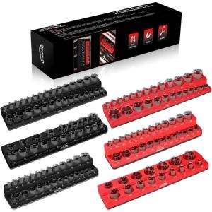 imageGOOACC 38quot Magnetic Socket Organizer 2 Pieces Metric ampamp SAE Socket Drive Holders 38 inch Socket Organizer Tray Holds 56 Standard Sockets for Toolboxes6PC SAE  Metric
