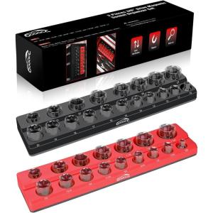 imageGOOACC 38quot Magnetic Socket Organizer 2 Pieces Metric ampamp SAE Socket Drive Holders 38 inch Socket Organizer Tray Holds 56 Standard Sockets for Toolboxes38 SAE  Metric