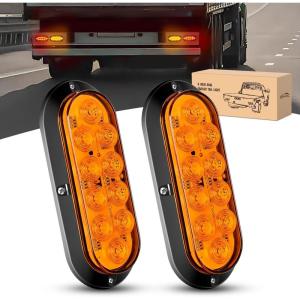 imageGOOACC 6 Inch Oval Tail Light 2 PCS Amber 10 LED Turn Signals Lights Surface Mount IP67 Waterproof for Trailer Truck RV Tractor Lorry Camper Van