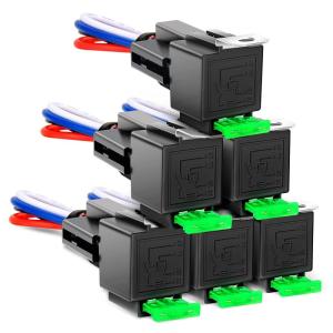 imageGOOACC 6 Pack Automotive Relay Harness Set 5Pin 3040A 12V SPDT with Interlocking Relay Socket and Harnesses2 Years WarrantyFuse Relay 6 Pack